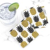 gold glitter pineapples – black and gold on white, small. pineapples faux gold imitation tropical white background hot summer fruits shimmering metal effect texture fabric wallpaper giftwrap