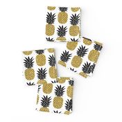 gold glitter pineapples – black and gold on white, small. pineapples faux gold imitation tropical white background hot summer fruits shimmering metal effect texture fabric wallpaper giftwrap