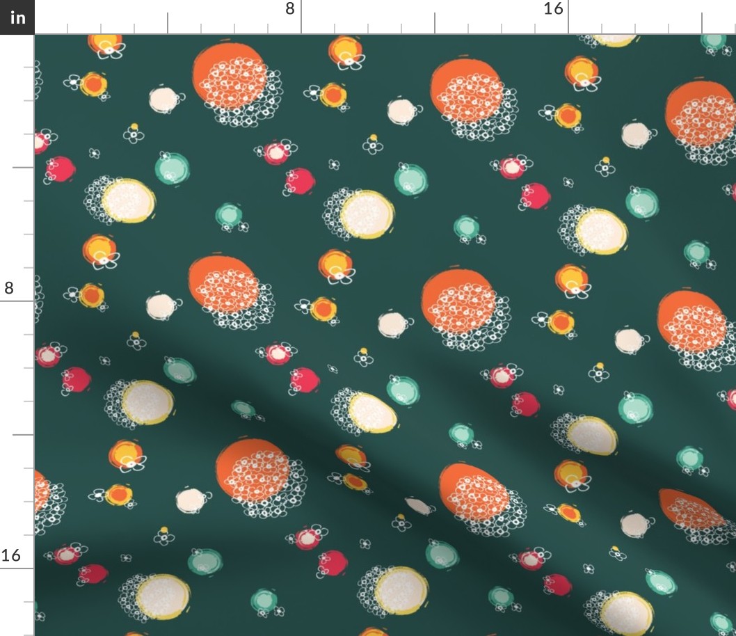 quirky dots and  flowers green