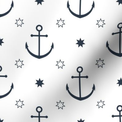 Anchors in White // Nautical monochromatic repeat pattern // for men and women // by Zoe Charlotte