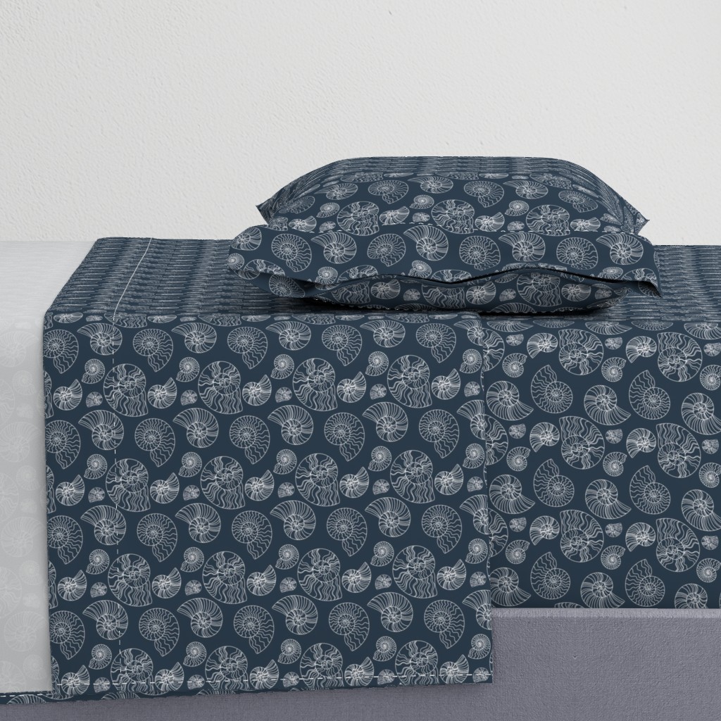 Fossils in Navy // Seashells // Nautical monochromatic repeat pattern // for men and women // by Zoe Charlotte