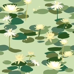 Tiana Waterlilies in Green // Beautiful floral repeat pattern by Zoe Charlotte