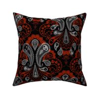 Ghost Paisley - gray & red
