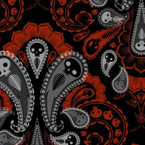 Ghost Paisley - gray & red