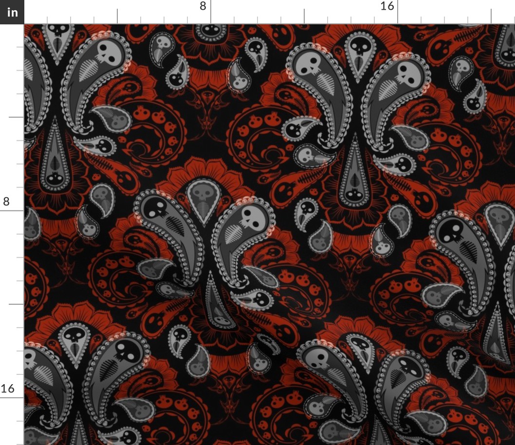 Ghost Paisley - gray & red
