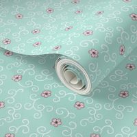 Cherry Blossom and Swirls - turquoise