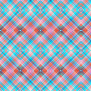 DREAM OF AN OCEAN TURQUOISE ORANGE SEA GARDEN DIAGONAL LOZENGE PLAID