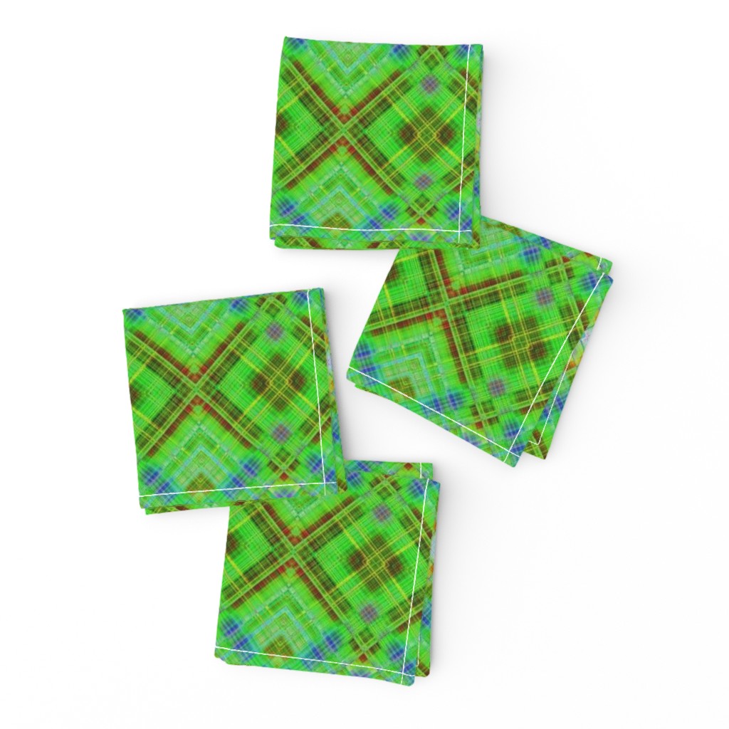 GRUNGE DIAGONAL PLAID 1 BLUE GREEN GRASS