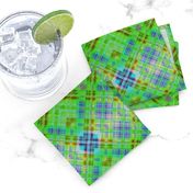 GRUNGE DIAGONAL PLAID 1 BLUE GREEN GRASS