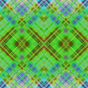 GRUNGE DIAGONAL PLAID 1 BLUE GREEN GRASS