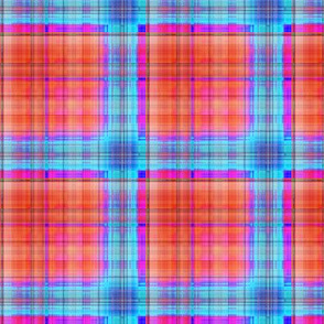 GRUNGE PLAID 3 BLUE ORANGE SUMMER