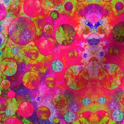 CRAZY MOON BALLOONS BUBBLES GEOMETRY PSYCHEDELIC  FLUORESCENT RED AND PINK