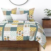 Tribal Deer Patchwork Quilt Blue