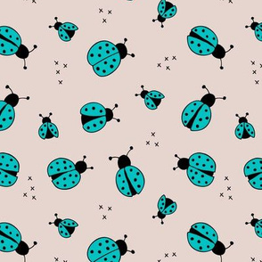 Lovely little Scandinavian style lady bugs cute insects for summer kids fabric blue beige