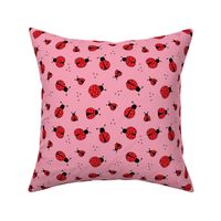 Lovely little Scandinavian style lady bugs cute insects for summer kids fabric pink red