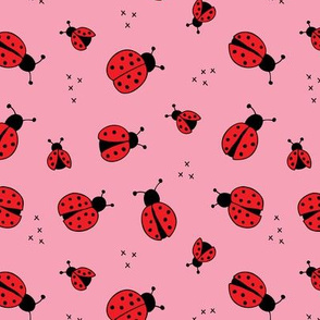 Lovely little Scandinavian style lady bugs cute insects for summer kids fabric pink red