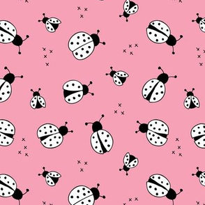Lovely little Scandinavian style lady bugs cute insects for summer kids fabric pink white
