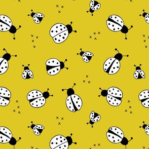 Lovely little Scandinavian style lady bugs cute insects for summer kids fabric mustard yellow