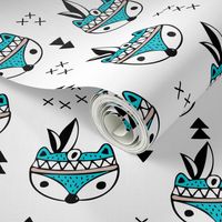 Cool geometric Scandinavian winter style indian summer animals little baby fox blue white