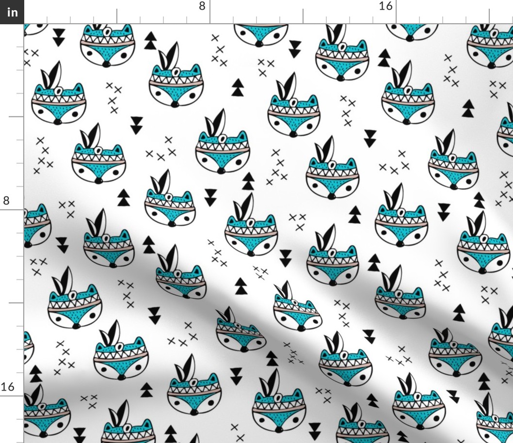 Cool geometric Scandinavian winter style indian summer animals little baby fox blue white