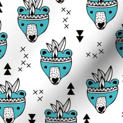 Cool geometric Scandinavian winter style indian summer animals little baby grizzly bear blue white