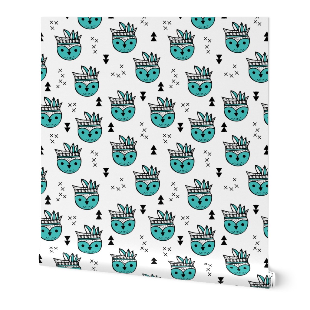 Cool geometric Scandinavian summer style indian winter animals little baby owl blue