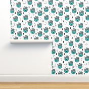 Cool geometric Scandinavian summer style indian winter animals little baby owl blue