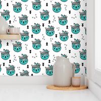 Cool geometric Scandinavian summer style indian winter animals little baby owl blue