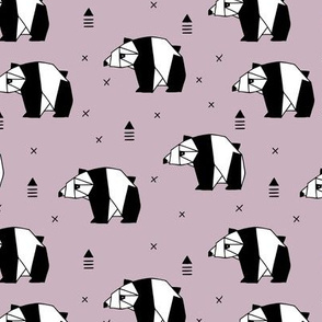 Origami animals cute panda geometric triangle and scandinavian style print black and white lilac girls