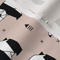 Origami animals cute panda geometric triangle and scandinavian style print black and white beige