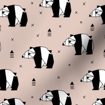 Origami animals cute panda geometric triangle and scandinavian style print black and white beige