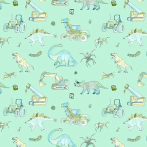 Little Boys Pattern Small Repeat Turquoise Background