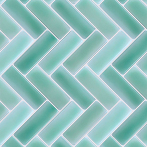 Teal Herringbone Tile Backsplash