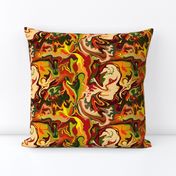 BN11 -  MED - Abstract Marbled Mystery in  Orange - Yellow - Browns - Rust - Beige - Greens