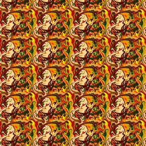 BN11 -  Tiny - Abstract Marbled Mystery in Orange - Yellow - Browns - Rust - Beige - Greens