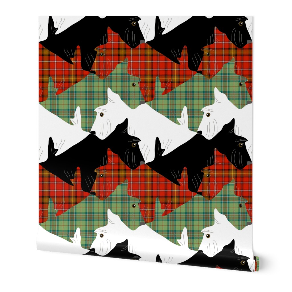 Tessellating Christmas Plaid Scottish Terriers 2