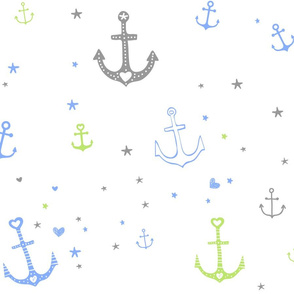 Green and Blue Anchors and Hearts