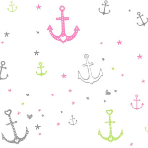 Pink and Green Anchors and Hearts