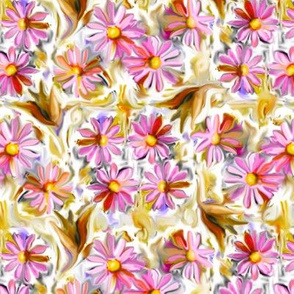 Hot Pink and Tan Daisies and Leaves 12in