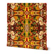 BN11 -  LG - Marbled Mystery Tapestry in Orange - Yellow - Browns - Rust - Beige - Greens