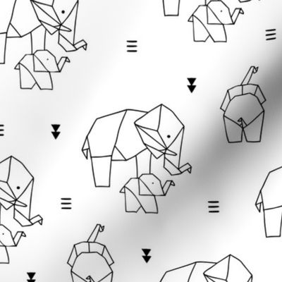 Geometric elephants origami paper art safari theme mother and baby gender neutral black and white