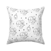 Geometric elephants origami paper art safari theme mother and baby gender neutral black and white