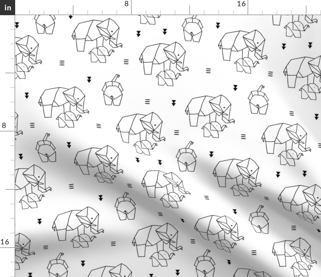 Geometric elephants origami paper art safari theme mother and baby gender neutral black and white