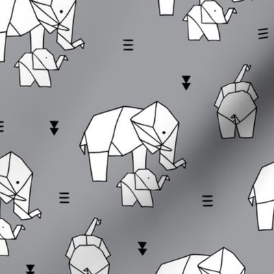 Geometric elephants origami paper art safari theme mother and baby gender neutral gray black and white