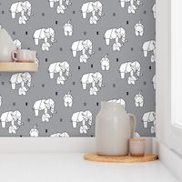 Geometric elephants origami paper art safari theme mother and baby gender neutral gray black and white