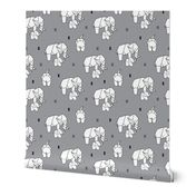 Geometric elephants origami paper art safari theme mother and baby gender neutral gray black and white