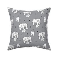 Geometric elephants origami paper art safari theme mother and baby gender neutral gray black and white