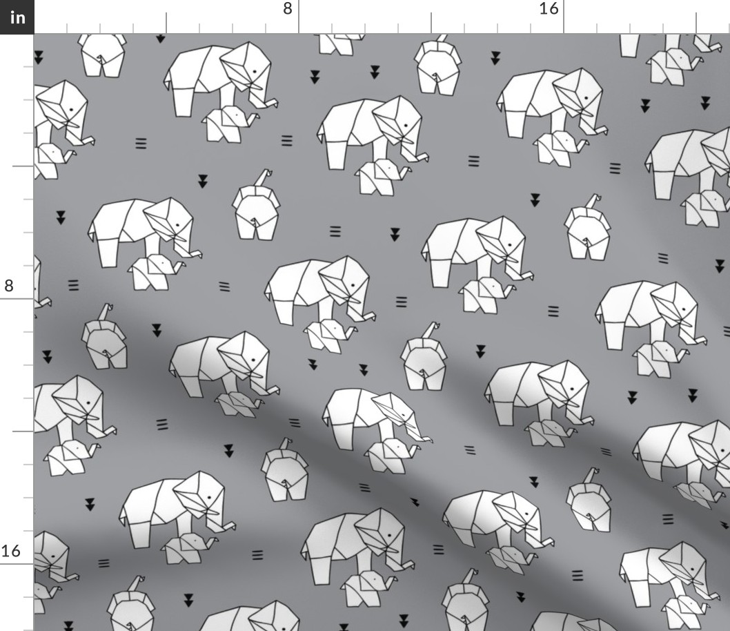 Geometric elephants origami paper art safari theme mother and baby gender neutral gray black and white