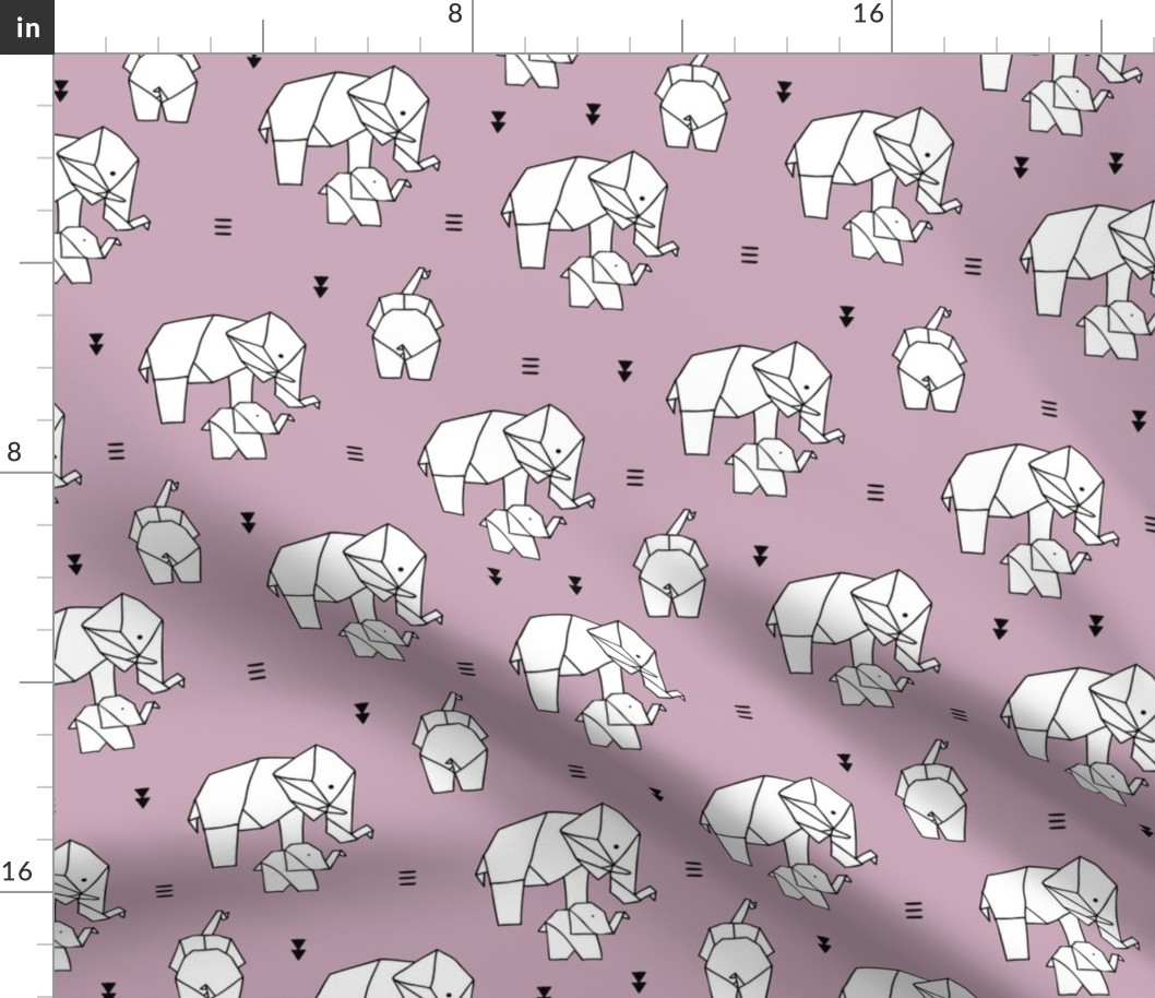 Geometric elephants origami paper art safari theme mother and baby lilac pastel girls