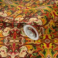 BN11-SM -  Marbled Mystery Tapestry in Orange - Rusty Brown - Green - Yellow 